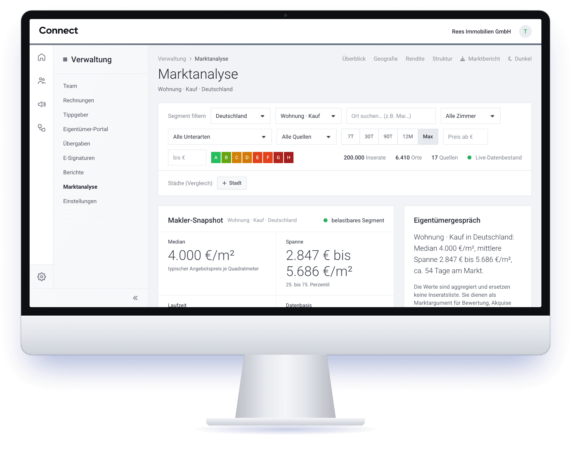 Connect Marktanalyse auf einem iMac